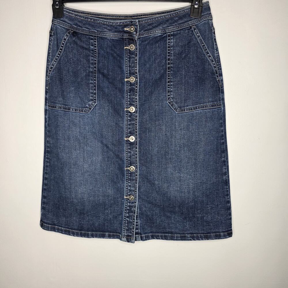 Liz Claiborne Womens 8 Simply Liz Denim Button Front Blue A-Line Skirt Vintage